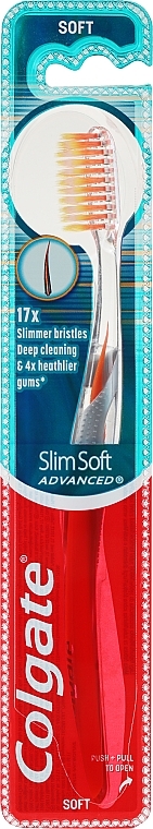 Miękka szczoteczka do zębów, przezroczysto-pomarańczowa - Colgate Slim Soft Advanced — Zdjęcie N1