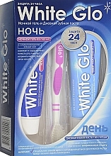 Kup Zestaw do czyszczenia zębów z liliową szczoteczką - White Glo Night & Day Toothpaste (t/paste/65ml + t/gel/65ml + toothbrush)