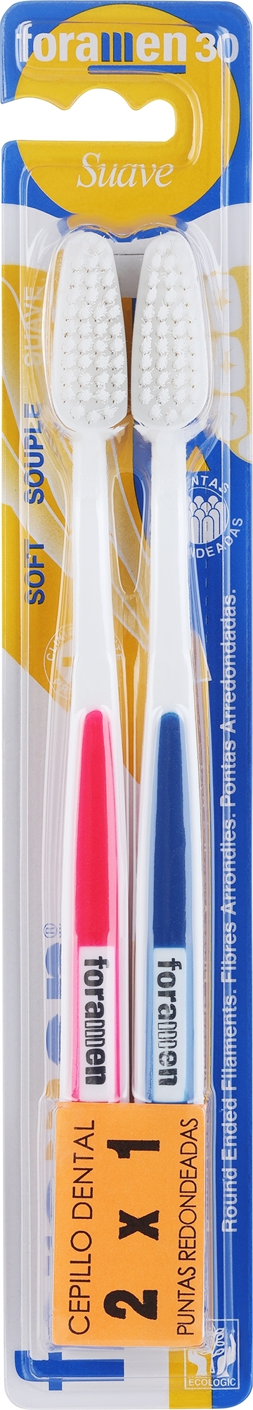 SzczoteczkI do zębów, miękkie, biało-różowa, biało-niebieska - Foramen Soft Toothbrush — Zdjęcie 2 szt.