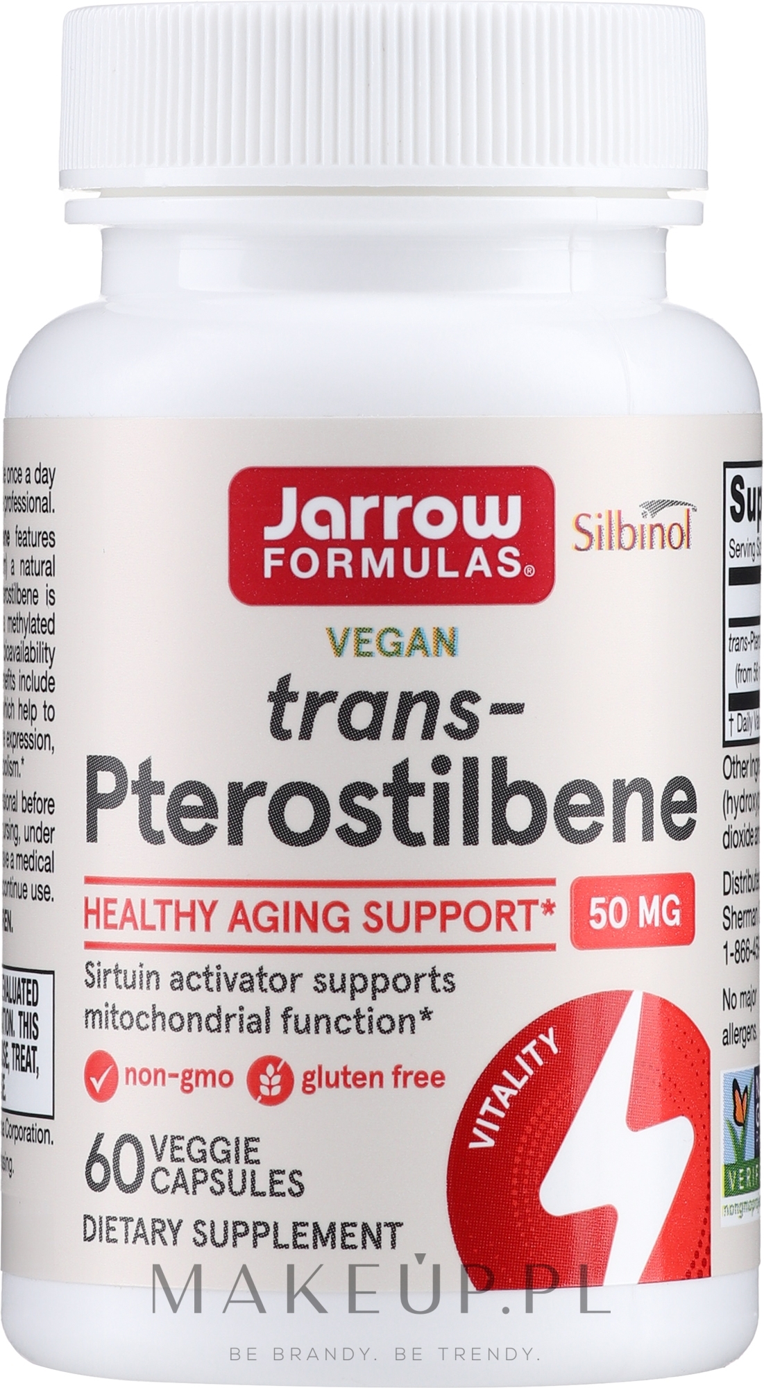 Aktywator sirtuin w kapsułkach - Jarrow Formulas Trans-Pterostilbene, 50 mg — Zdjęcie 60 szt.