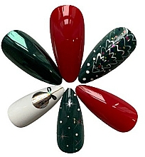 Sztuczne paznokcie, czerwono-zielone z białym w świąteczne wzory - Deni Carte — Zdjęcie N2