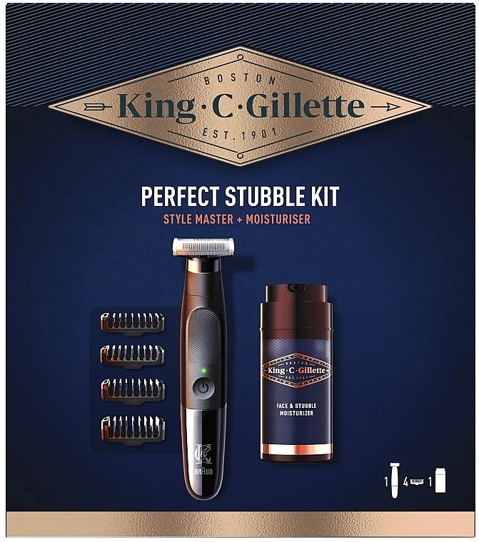 Zestaw - Gillette King C. Perfect Stubble Kit (moisturizer/100ml + trimmer/1pc) — Zdjęcie N1