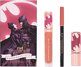 Zestaw - Makeup Revolution x DC Dangerous Love Lip Kit (ip/gloss/3.8g + lip/pencil/1.15g + lipstick/3.5g) — Zdjęcie N1