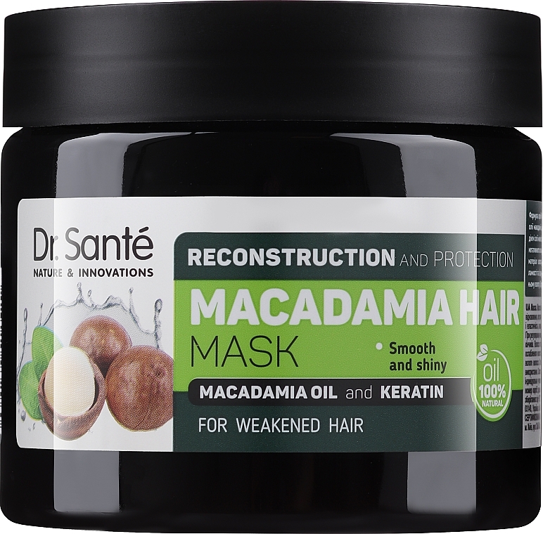 Odbudowująca maska ochronna do włosów osłabionych z olejem makadamia i keratyną - Dr Sante Macadamia Hair — Zdjęcie N1