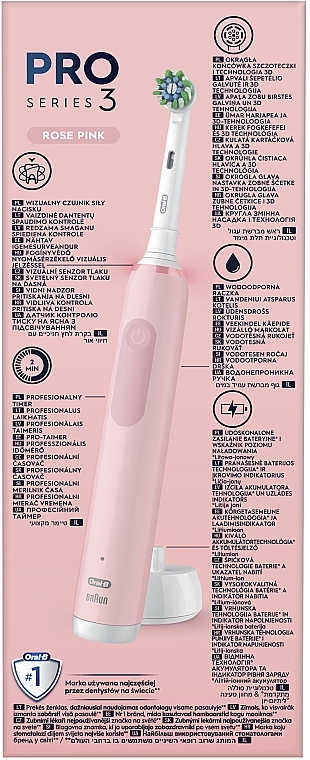 Elektryczna szczoteczka do zębów, różowa - Oral-B Pro Series 3 Cross Action Electric Toothbrush Pink — Zdjęcie N4