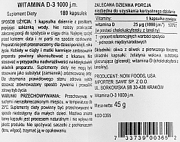 Kapsułki żelatynowe Witamina D3 - Now Foods Vitamin D3 1000 IU — Zdjęcie N3