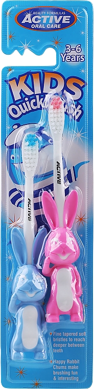 Szczoteczki do zębów dla dzieci 3–6 lat, króliczki, różowa + niebieska - Beauty Formulas Kids Quick Brush