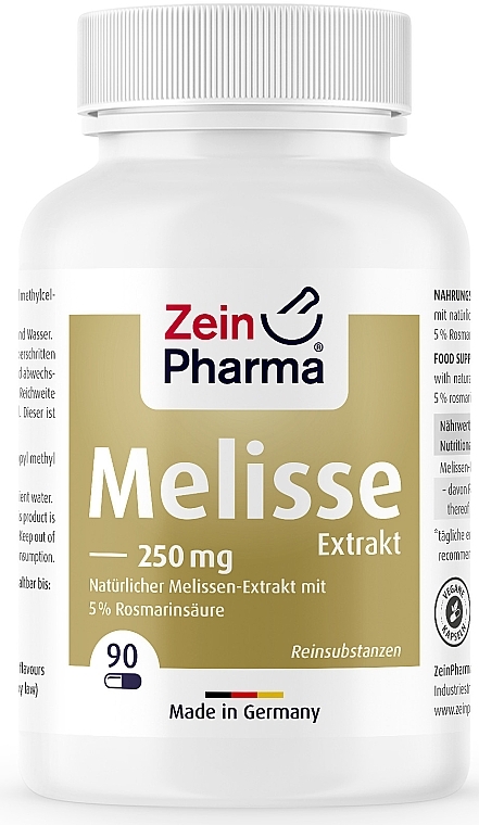 Suplement diety Ekstrakt z melisy, 250 mg - Zein Pharma Melissa Extract 250mg Capsules — Zdjęcie N1