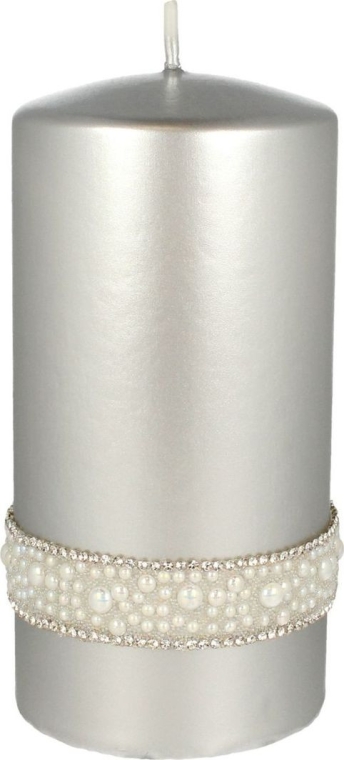 Świeca dekoracyjna, 7 x 14 cm, srebrna - Artman Crystal Opal Pearl — Zdjęcie N1