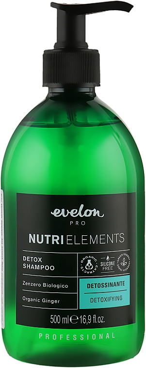 Keratynowy szampon do włosów - Parisienne Italia Evelon Pro Nutri Elements Detox Shampoo Organic Ginger