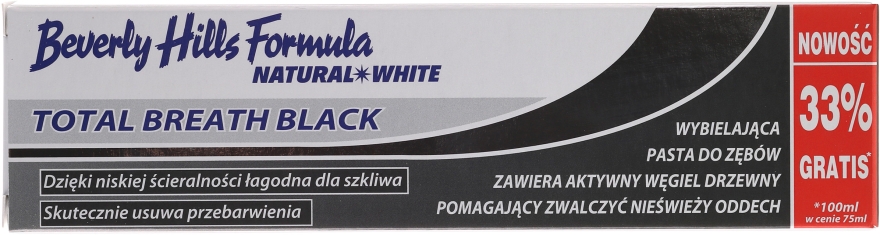 Wybielająca pasta do zębów z aktywnym węglem drzewnym - Beverly Hills Formula Natural White Total Breath Black — Zdjęcie N1