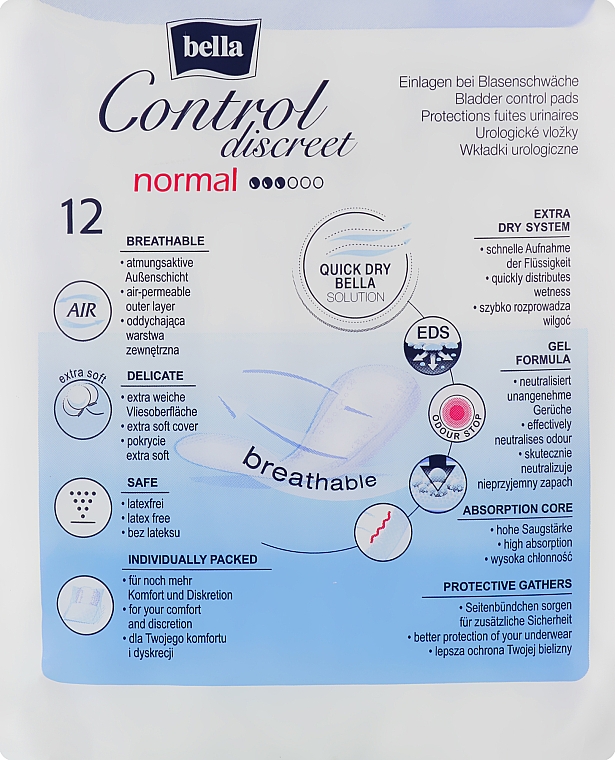 Wkładki urologiczne, 12 szt. - Bella Control Discreet Normal Bladder Control Pads — Zdjęcie N2