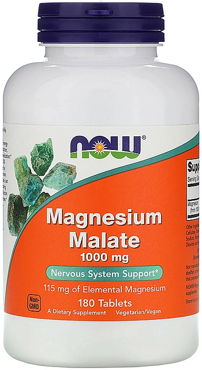 Minerały jabłczan magnezu, 1000 mg - Now Foods Magnesium Malate Tablets — Zdjęcie N1