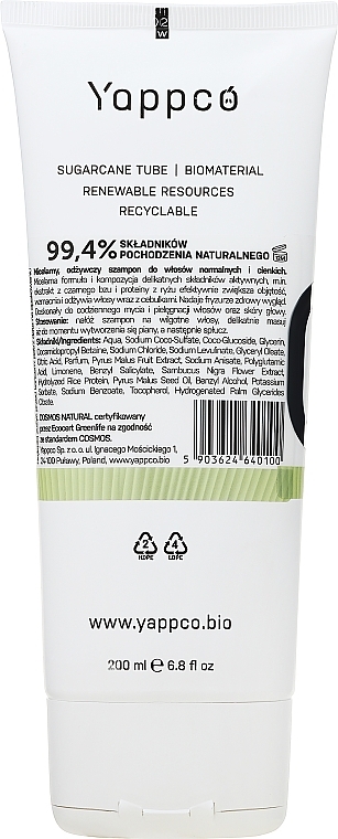 Odżywczy szampon micelarny do włosów normalnych i cienkich - Yappco — Zdjęcie N2