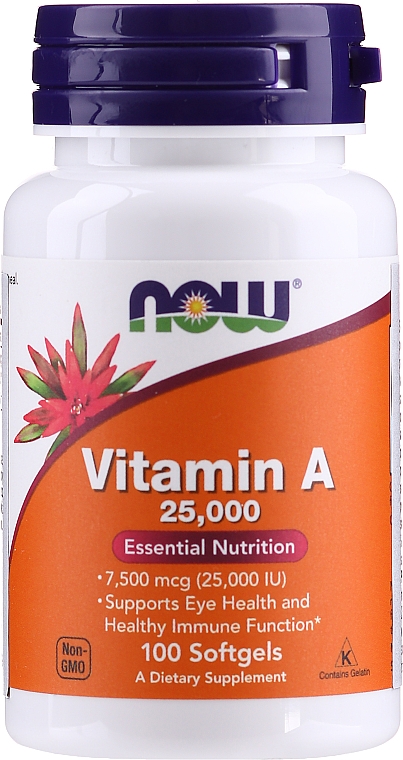 Suplement diety Witamina A - Now Foods Vitamin A 25000 IU Essential Nutrition — Zdjęcie N1