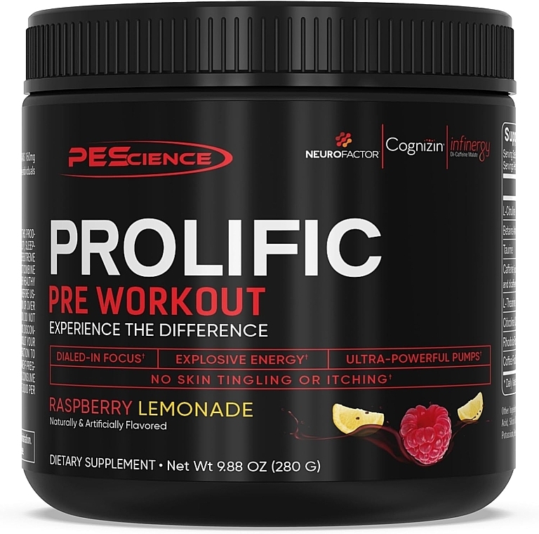 Suplement diety Lemoniada malinowa - PEScience Prolific Raspberry Lemonade Supplement — Zdjęcie N4