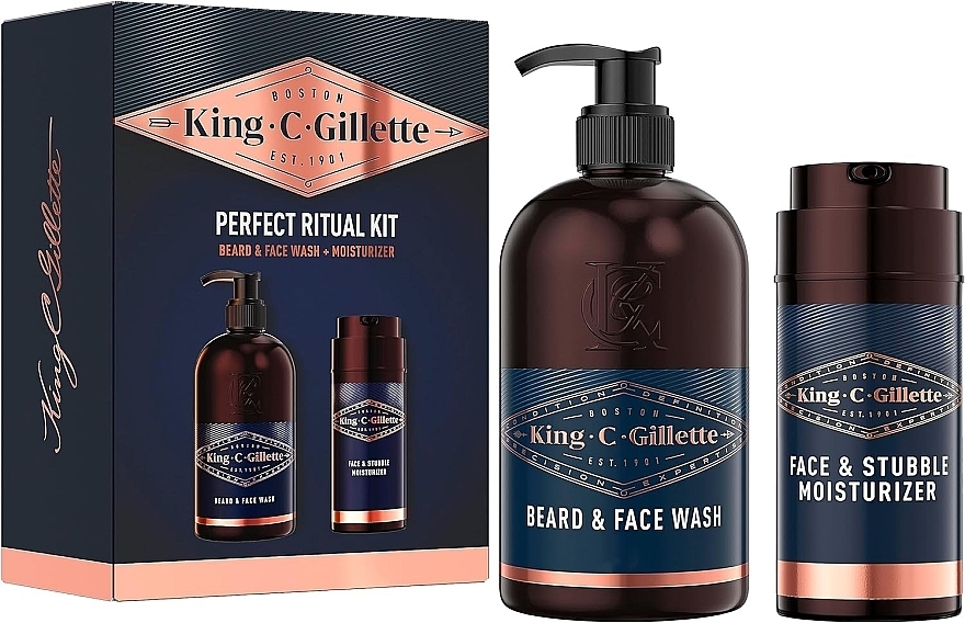 Zestaw - Gillette King C. Perfect Ritual Kit (beard&face/wash/350ml + f/cr/100ml) — Zdjęcie N1