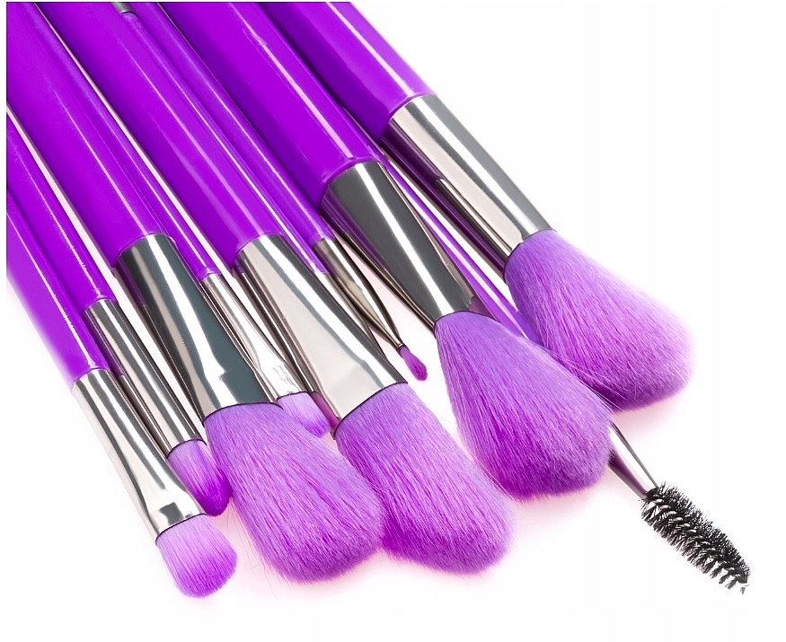 Zestaw neonowo-fioletowych pędzli do makijażu, 10 szt. - Beauty Design  — Zdjęcie N4