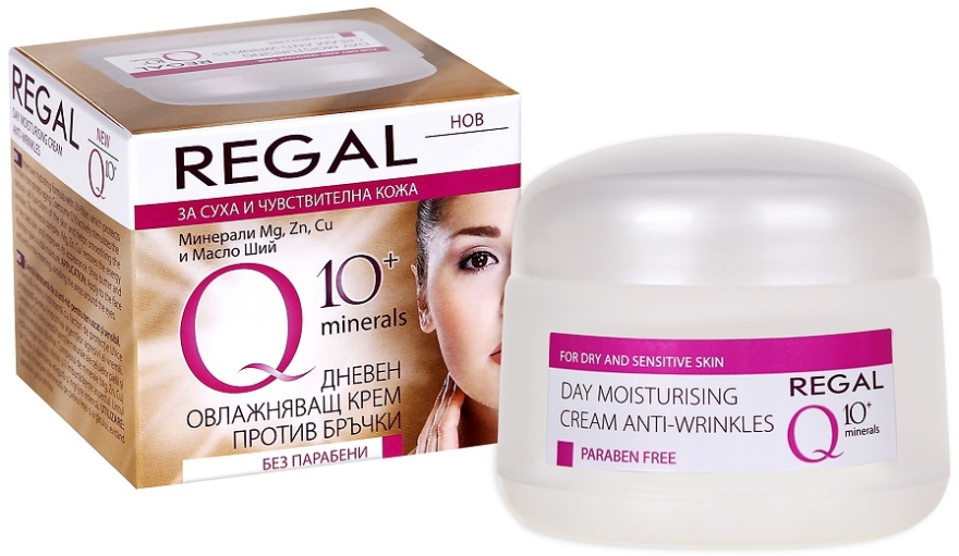 Nawilżający krem przeciwzmarszczkowy Q10+ Minerals do suchej i wrażliwej skóry na dzień - Regal Q10+ Minerals Day Moistursing Cream Anti-Wrinkles