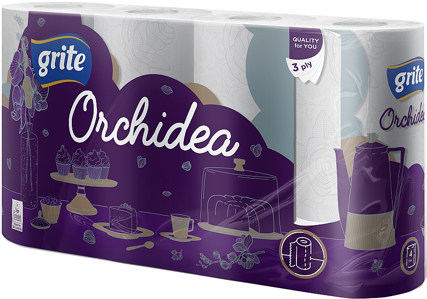 Ręczniki papierowe Orchidea Gold, 3 warstwy, 77 listków, 4 rolki - Grite Consumer — Zdjęcie N2