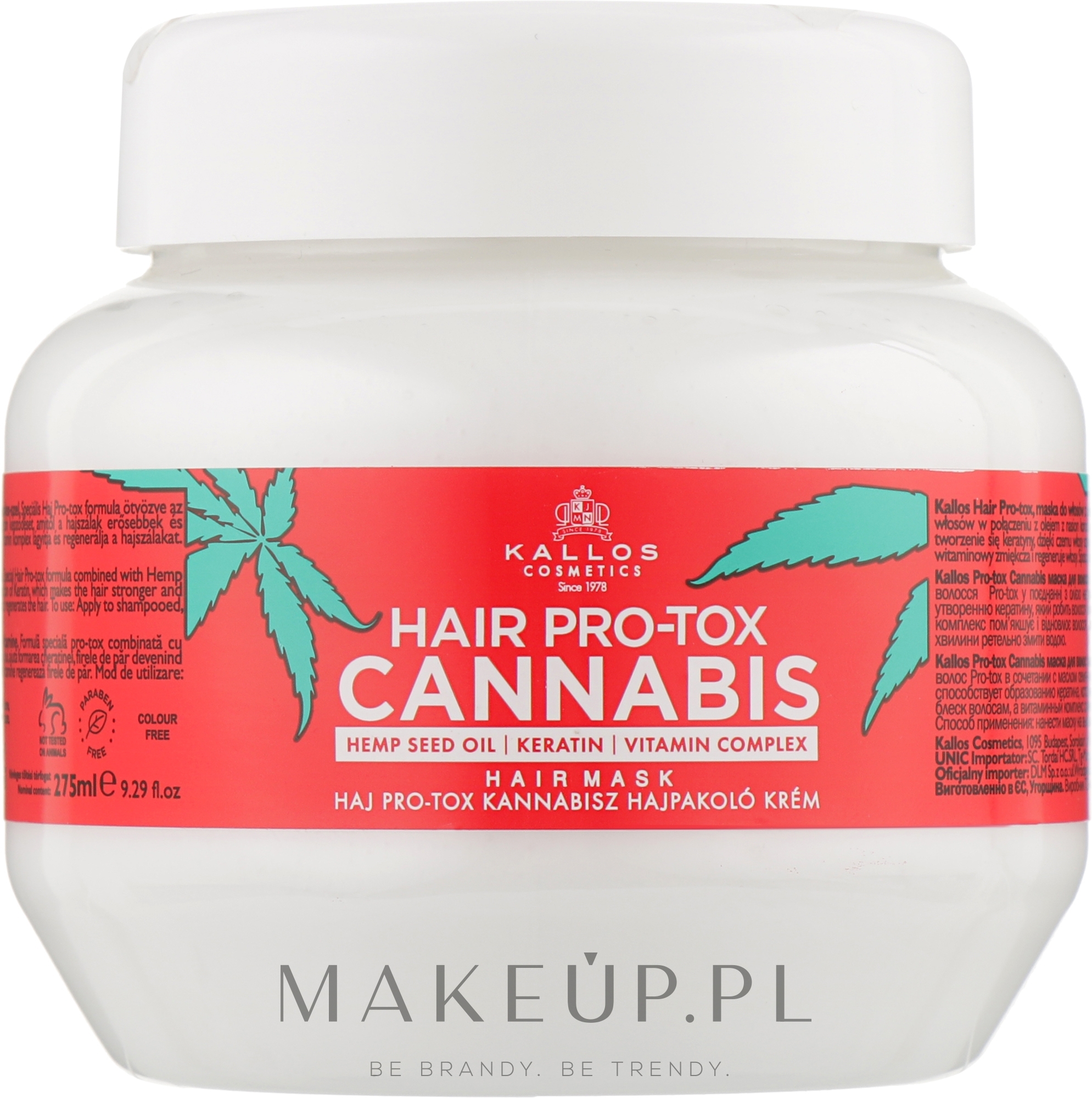 Maska do włosów z olejem z nasion konopi, keratyną i kompleksem witamin - Kallos Cosmetics Hair Pro-Tox Cannabis Mask — Zdjęcie 275 ml