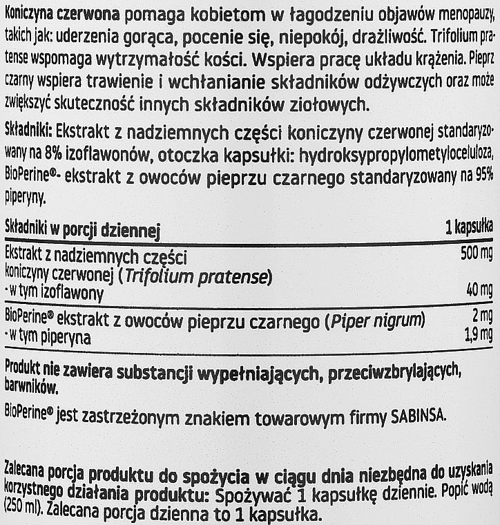 Suplement diety zawierający 8% izoflawonów z czerwonej koniczyny - Pharmovit Clean Label Red Clover 8% Isoflavones — Zdjęcie N2