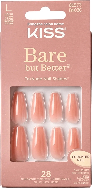 Zestaw sztucznych paznokci, rozmiar L - Kiss Bare But Better Nude Glow — Zdjęcie N1