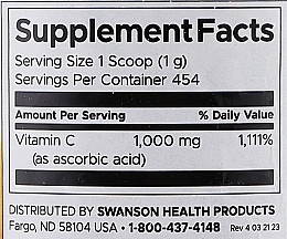 Suplement diety z witaminą C w proszku - Swanson Vitamin C Powder 100% Pure  — Zdjęcie N3