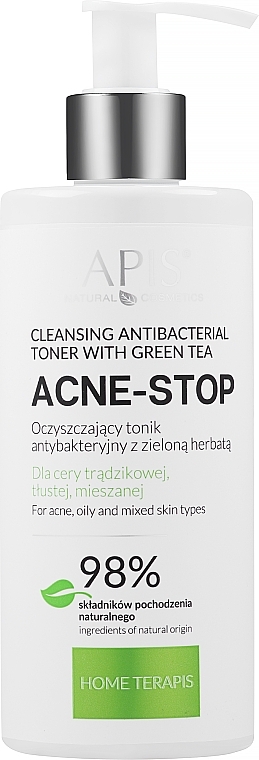 Oczyszczający tonik antybakteryjny z zieloną herbatą - APIS Acne-Stop Cleansing Antibacterial Tonic