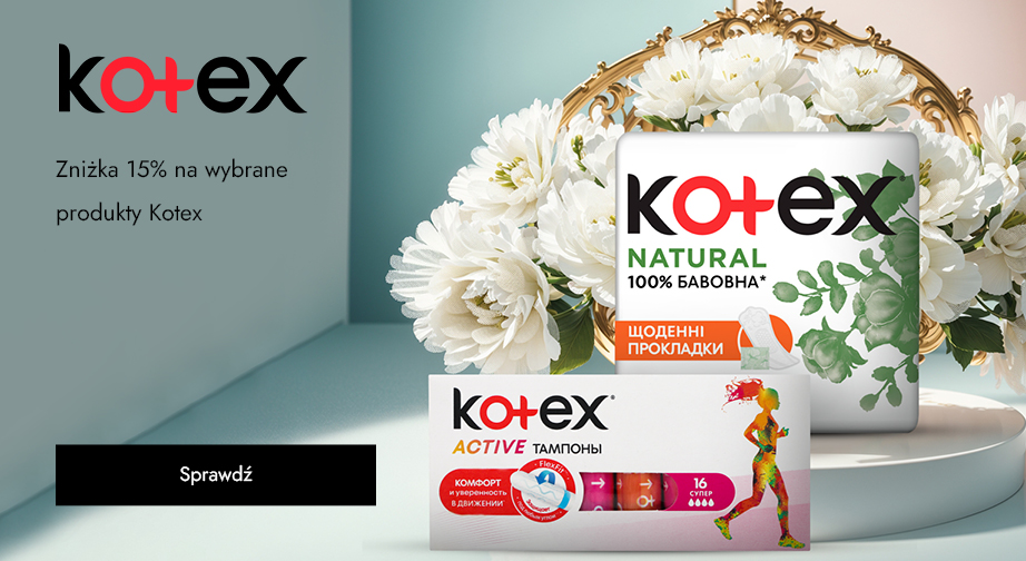 Zniżka 15% na wybrane produkty Kotex. Ceny podane na stronie uwzględniają rabat.