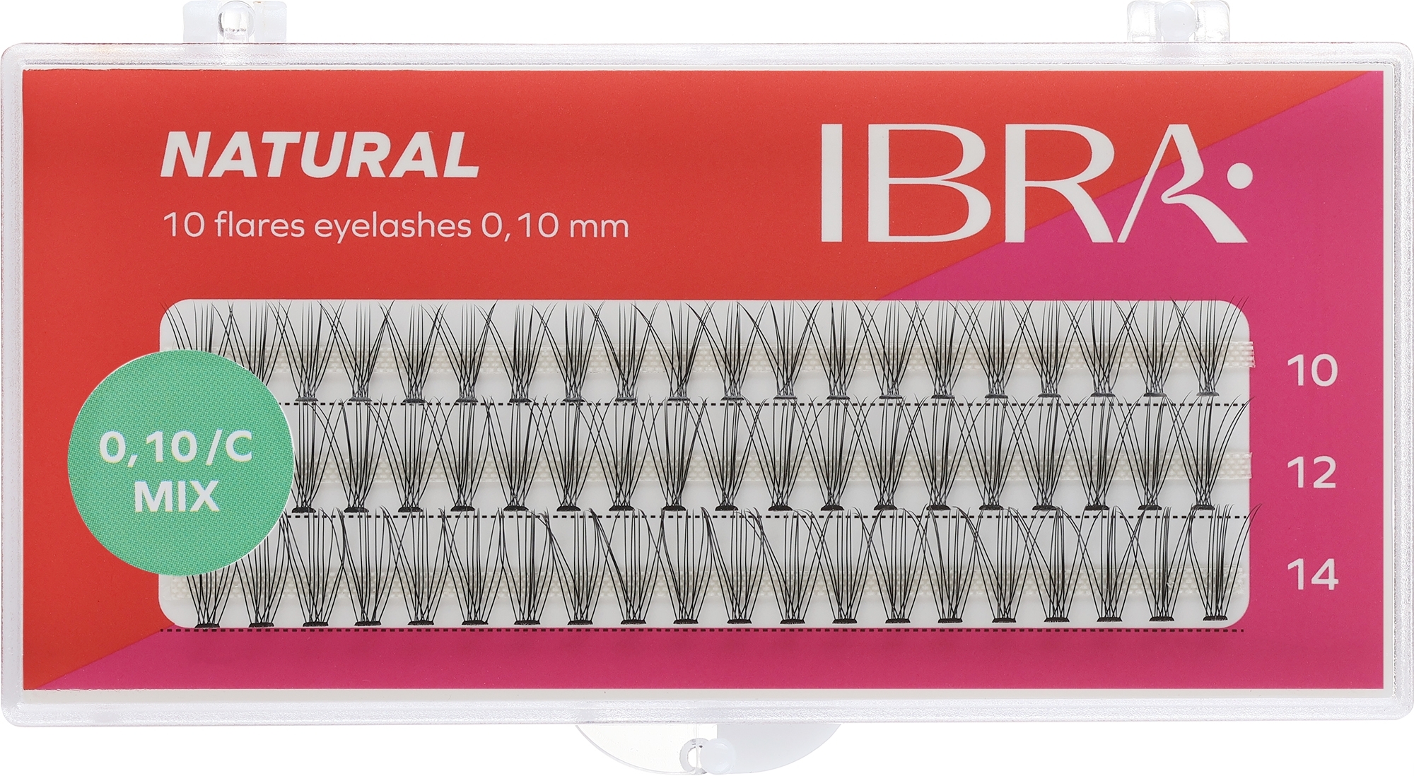 Sztuczne rzęsy, kępki C 0,10 mm, 10/12/14 - Ibra Natural 10 Flares Eyelashes Mix — Zdjęcie 60 szt.