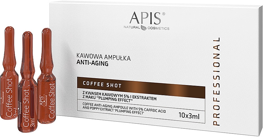 Ampułki odmładzające z kawą Efekt wypełnienia - APIS Professional Coffee Shot Anti-Aging Ampoule With Caffeic Acid 5% And Poppy Extract — Zdjęcie N1