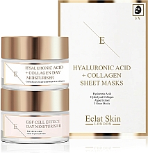 Zestaw - Eclat Skin London Hyaluronic Acid + Collagen Giftset (f/cr/2x50ml + f/mask/3pcs) — Zdjęcie N1