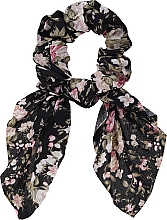 Gumka do włosów, 23996, czarna w różowe kwiaty - Top Choice Print — Zdjęcie N1