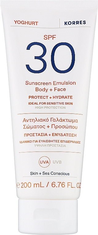 Emulsja twarzy i ciała - Korres Yoghurt Body + Face Sunscreen Emulsion SPF 30  — Zdjęcie N1