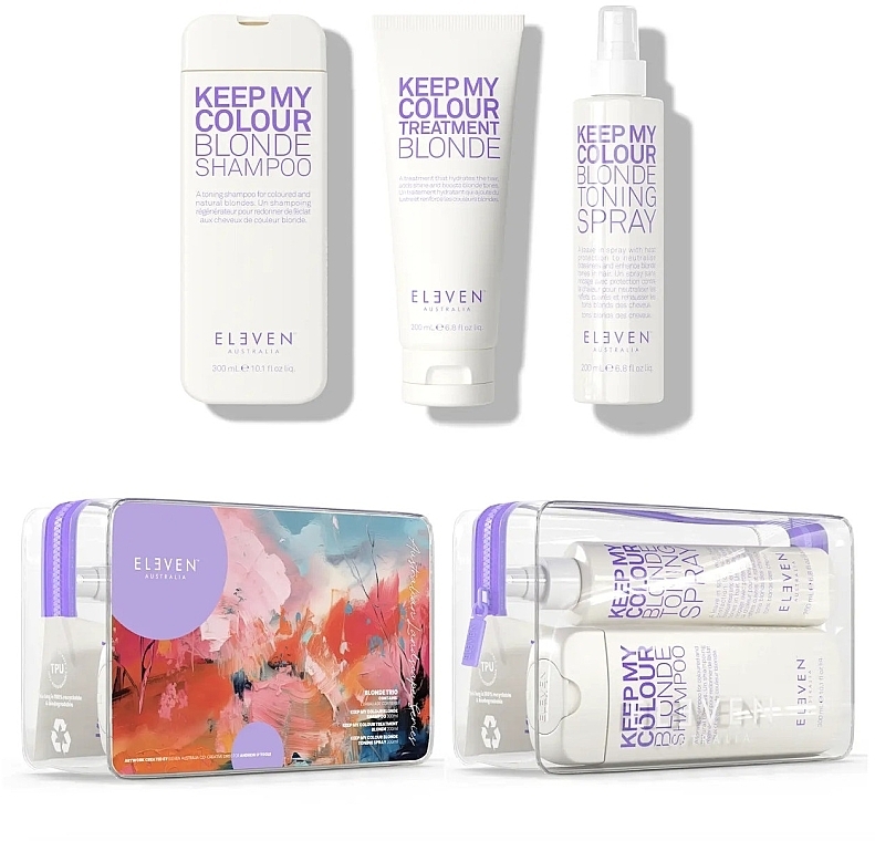 Zestaw - Eleven Australia Blonde Holiday Trio (shm/300ml + cond/300ml + h/spray/200ml + bag) — Zdjęcie N1