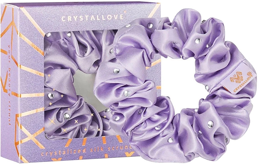 Jedwabna gumka do włosów z kryształkami, liliowa - Crystallove Silk Hair Elastic With Crystals Lilac — Zdjęcie N1