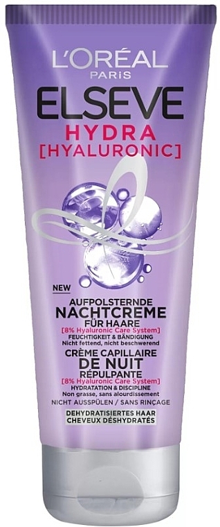 Nawilżający krem ​​do włosów na noc - L'Oreal Paris Elseve Hydra Hyaluronic Overnight Hydrating Cream — Zdjęcie N1