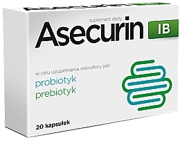 Suplement diety, połączenie probiotyku i prebiotyku - Aflofarm Asecurin IB — Zdjęcie N1