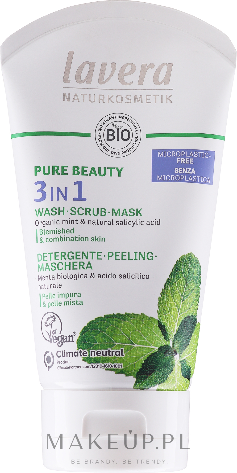Oczyszczający żel, peeling i maska 3 w 1 do twarzy - Lavera Organic 3 in 1 Wash Scrub Mask — Zdjęcie 125 ml