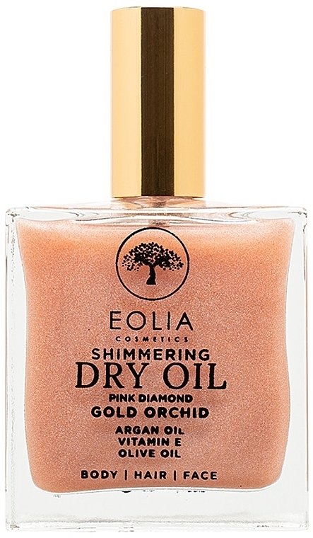 Suchy olejek z różowym brokatem do twarzy, ciała i włosów - Eolia Shimmering Dry Oil Pink Diamond Gold Orchid — Zdjęcie N1