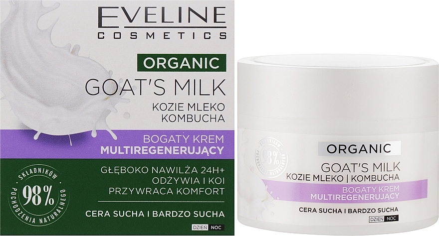 Bogaty krem multiregenerujący do cery suchej i bardzo suchej - Eveline Cosmetics Organic Goat`s Milk Rich Cream — Zdjęcie N2