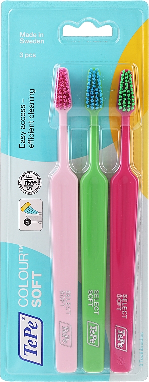 Zestaw miękkich szczoteczek do zębów - TePe Colour Soft (pink + green + light pink) — Zdjęcie N1