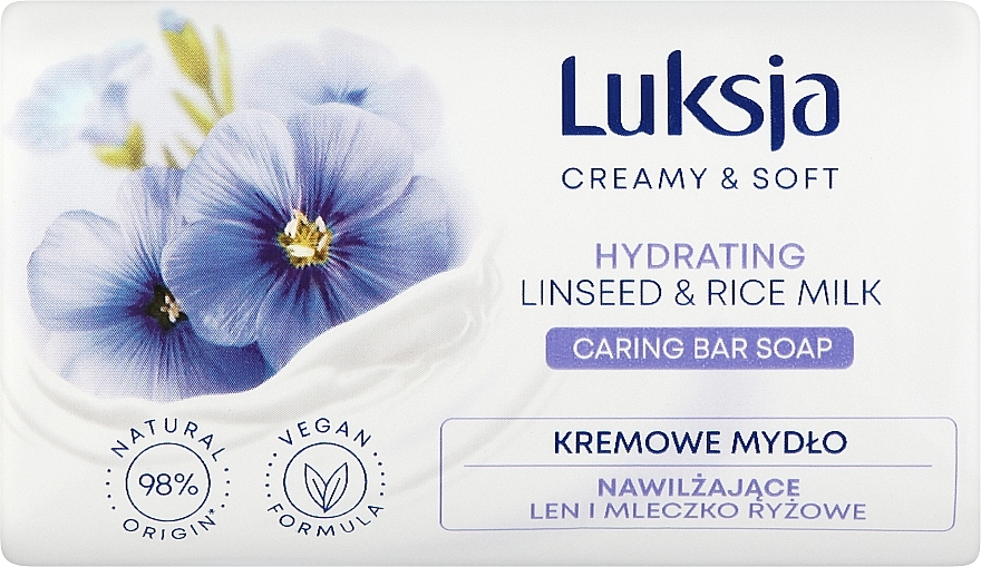 Kremowe mydło Mleko lniane i ryżowe - Luksja Creamy & Soft Hydrating Linseed & Rice Milk Caring Bar Soap — Zdjęcie N1