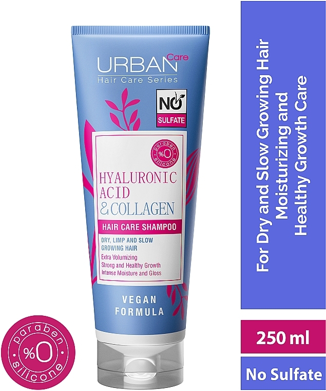Szampon z kwasem hialuronowym i kolagenem do włosów suchych i wolno rosnących - Urban Care Hyaluronic Acid & Collagen Hair Care Shampoo — Zdjęcie N3