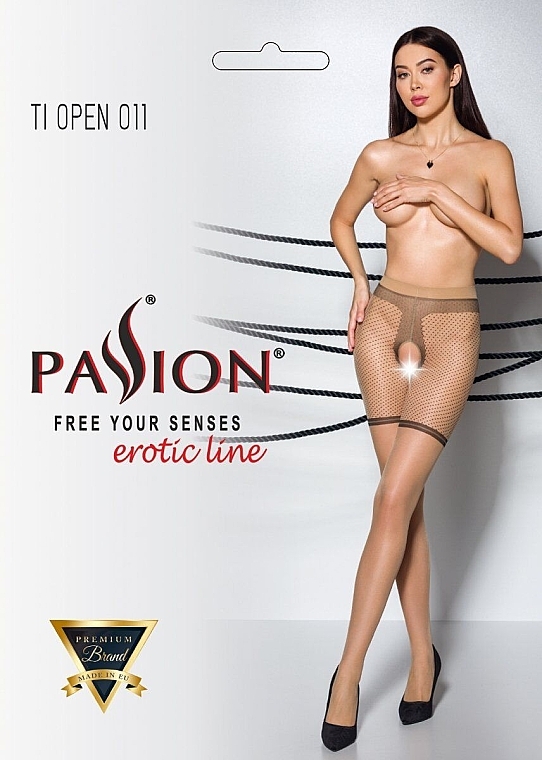 Rajstopy erotyczne z wycięciem Tiopen 011, 20 Den, beżowe - Passion — Zdjęcie N1