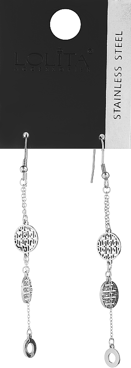 Kolczyki damskie, kółka z wzorem na zawieszce, srebrne - Lolita Accessories — Zdjęcie N1