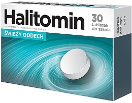 Suplement diety w tabletkach na nieświeży oddech - Aflofarm Halitomin — Zdjęcie N1