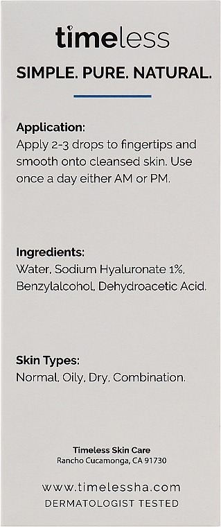 Nawilżające serum przeciwstarzeniowe do twarzy z kwasem hialuronowym - Timeless Skin Care Hyaluronic Acid Pure — Zdjęcie N4
