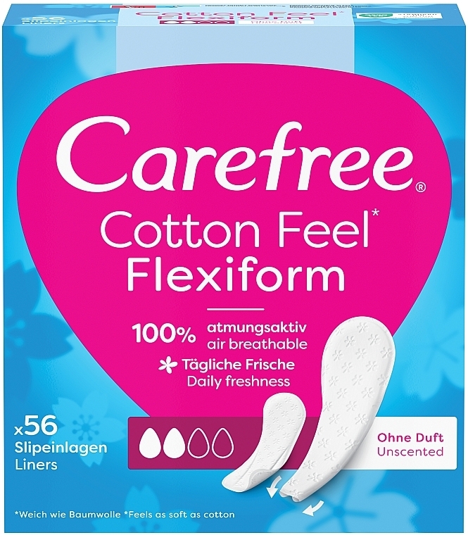 Wkładki higieniczne, 56 szt. - Carefree Cotton FlexiForm Unscented — Zdjęcie N2